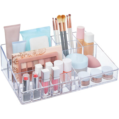 Organisateur de maquillage transparent pour coiffeuse | Présentoir à 15 compartiments pour pinceaux, palettes de fards à paupières et produits de beauté | Compatible avec les tiroirs de rangement Audrey
