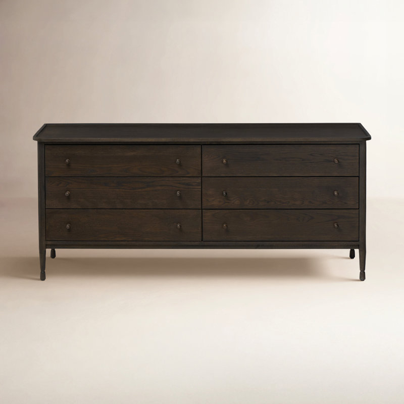 Franny 6 Drawer Dresser-Saddle Brown Veneer, Espresso Oak Veneer