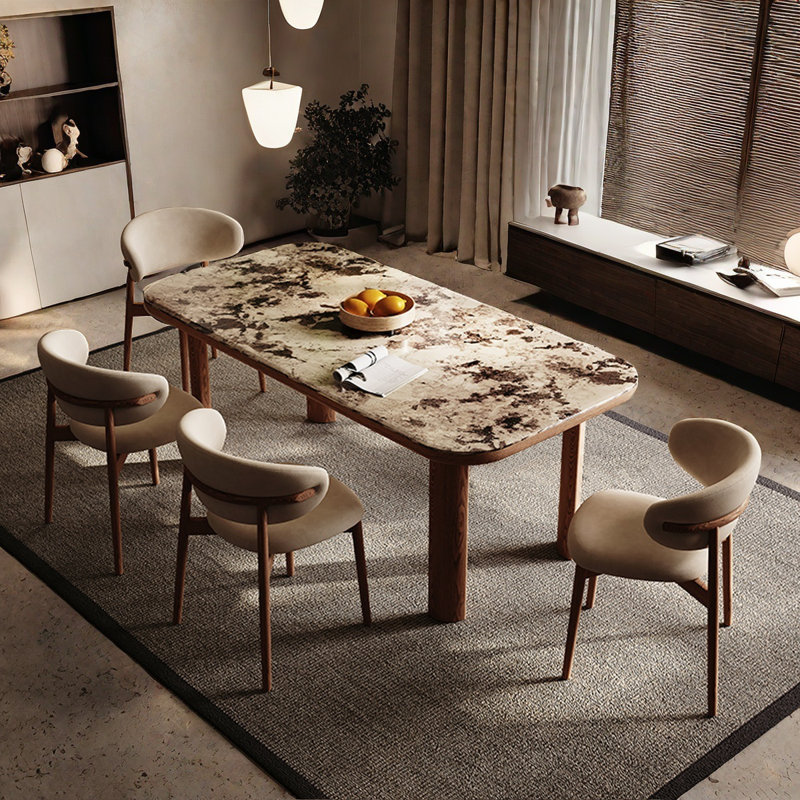 Modern Rectangular Faux Marble Dining Table Set, 29.5"H x 63"L x 31.5"W