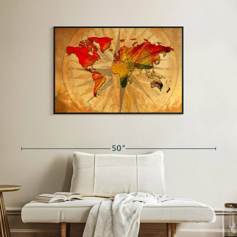 Aliaz Old Compass World Map, 27" H x 40" W