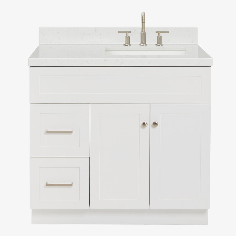 Meuble-lavabo sur pied simple 36 po avec comptoir en quartz Hamlet, Oui, Rectangular, Blanc