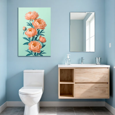 Plantes et fleurs pivoines sur fond menthe, reproduction d'art
