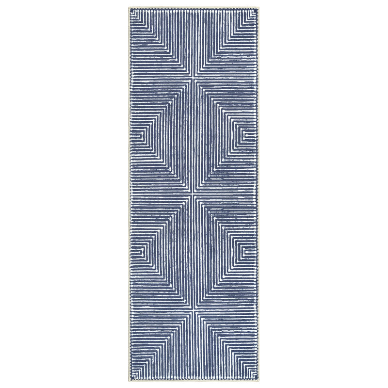  Washable Non-Slip Rug - Blue Striped Area Rug for Living Room, Bedroom, Dining Room, and Kitchen, Runner 2'6" x 7'