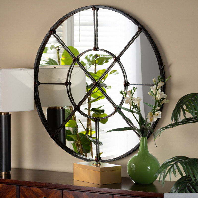Miroir mural décoratif en métal noir et bronze Sparrow, H 35,84 po x l 35,84 po x P 0,34 po, 35,84 po x 35,84 po, Noir