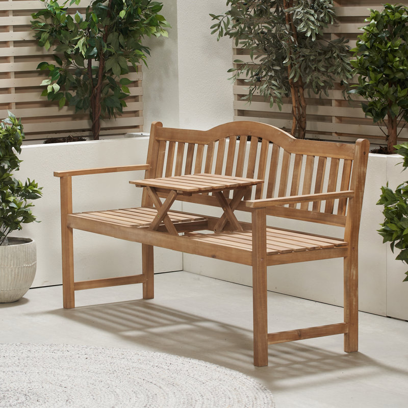 Aarna Solid Wood Acacia Outdoor Bench, Light Teak