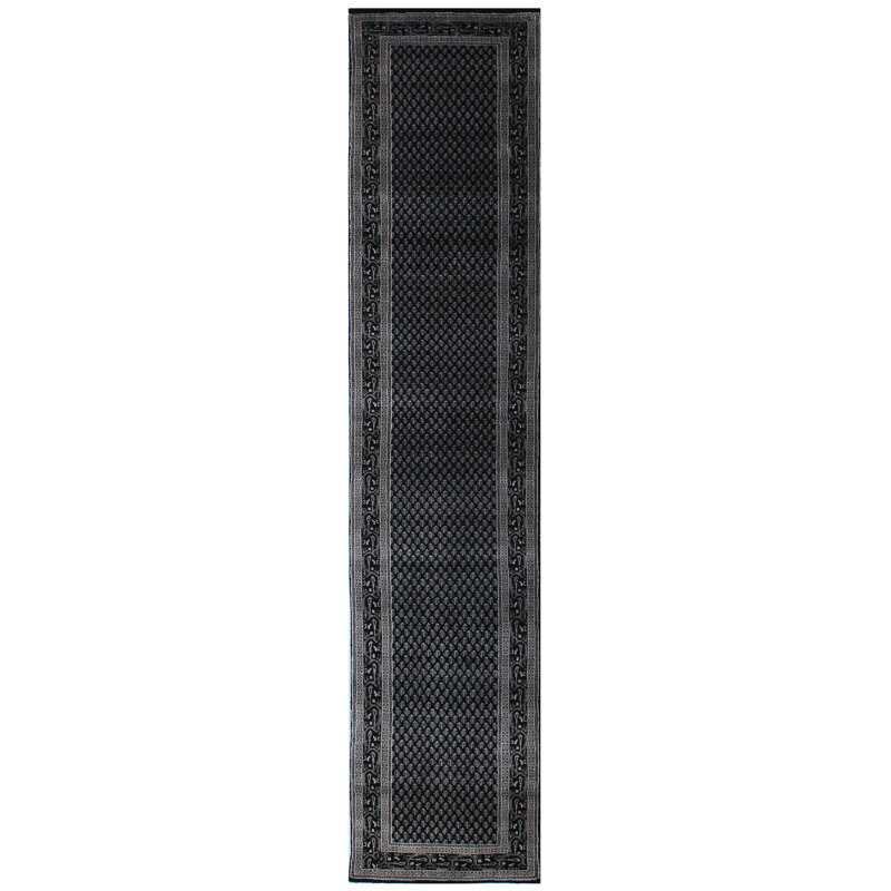 Hand-Knotted High-Quality Black Area Rug, Runner 2'8" x 12'
