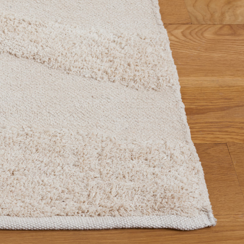 Tapis en coton ivoire fait à la main à motif abstrait mozie, Rectangle de 5 pi x 8 pi