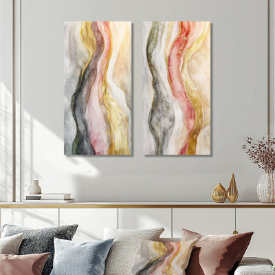 «Celestial Pink Balance Of Sinai Pearl Marble I», art mural abstrait, collection 2 panneaux
