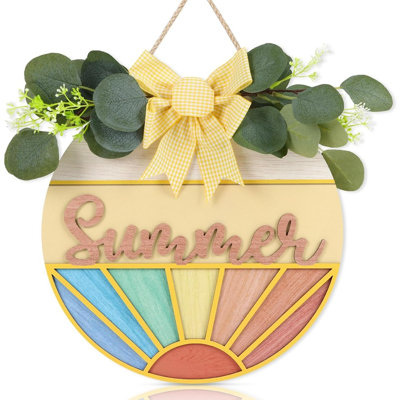 3d Hello Summer Wooden Hanging Sign, Colorful Sunshine Door Decor For Front Door, Farmhouse Porch, Yard And Office