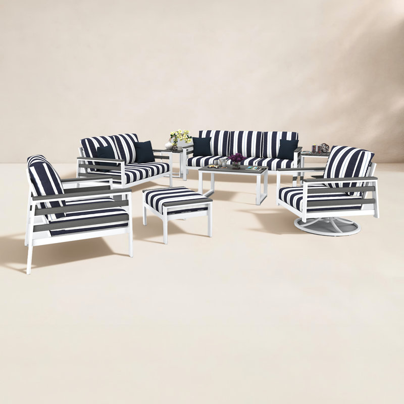 Townsend 7 Person Seating Group With Sunbrella Cushions, Coastal Gray