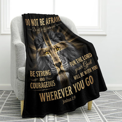 Couverture chrétienne pour homme avec motif lion et verset biblique, 101,6 x 127 cm (40 x 50 pouces).