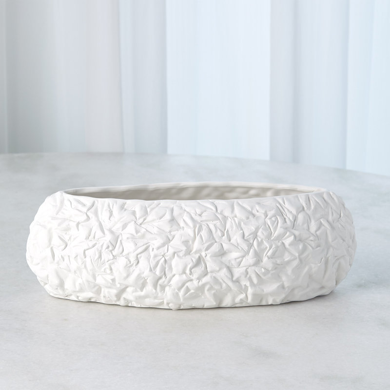 White Crinkled Ceramic Decorative Bowl