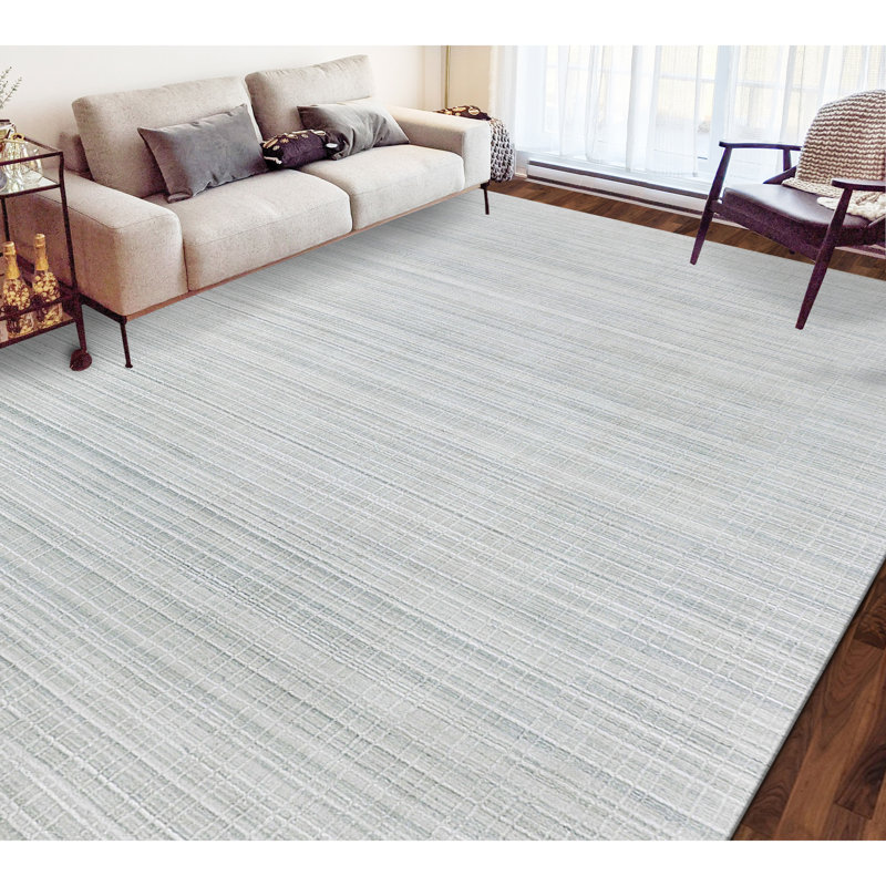Tapis gris noué à la main de haute qualité, Rectangle 8 pi x 10 pi