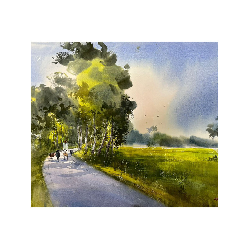 Going To Field | Aquarelle sur papier | Par Santu Naskar