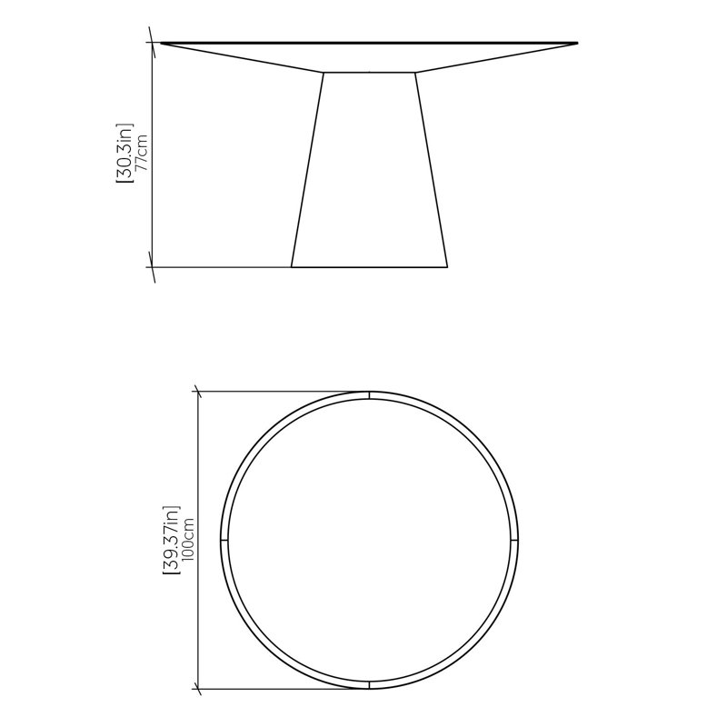 Conic Round Dining Table, Imbuia, 30.31" H x 39.37" W x 39.37" L