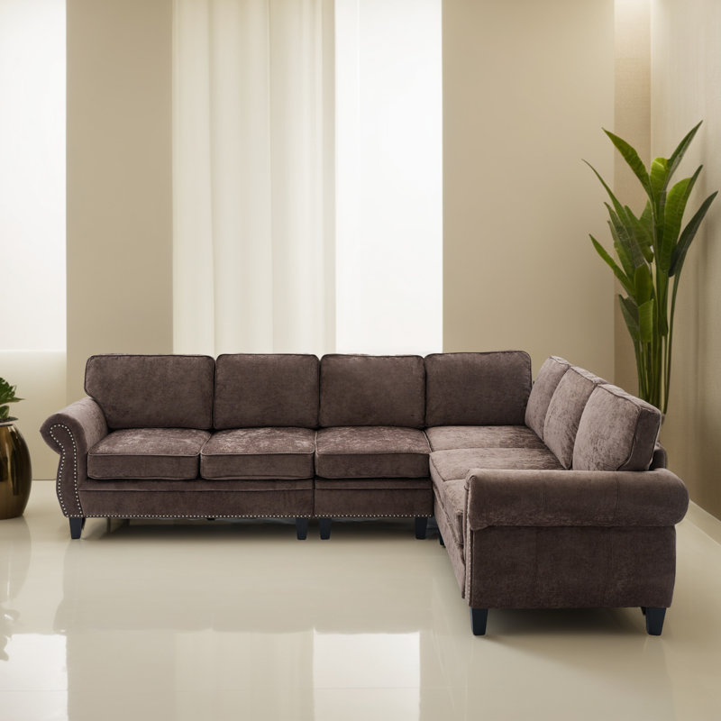 Canapé modulaire de coin en L 109,62 "pour salon en L, Polyester chocolat