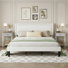 Ensemble de chambre en velours capitonné avec lit et 2 tables de chevet, aucun lit plateforme tapissier requis
