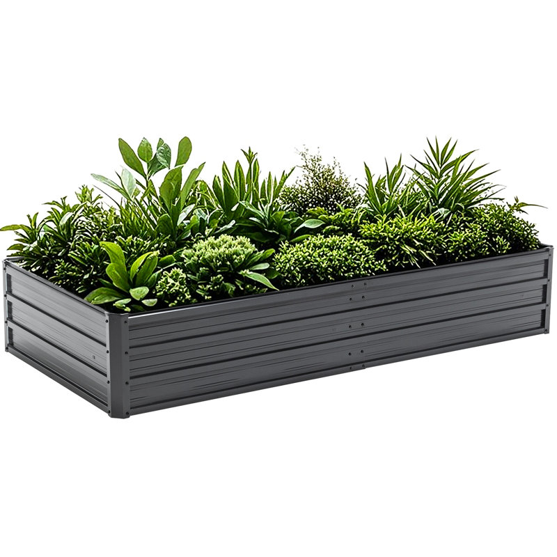 Lit surélevé galvanisé, 6 pi x 3 pi x 1 pi, noir, extérieur, pot à fleurs, légumes, culture d'herbes, pot à fleurs en métal