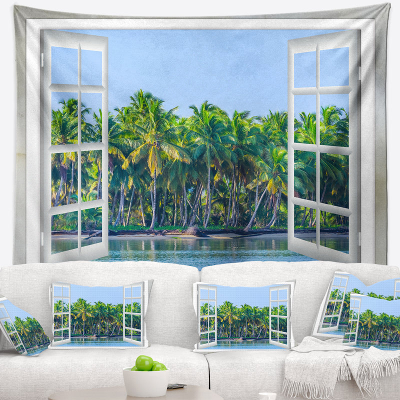 Ouvrez la fenêtre à la tapisserie de palmiers Seashore, H 50 po x l 60 po
