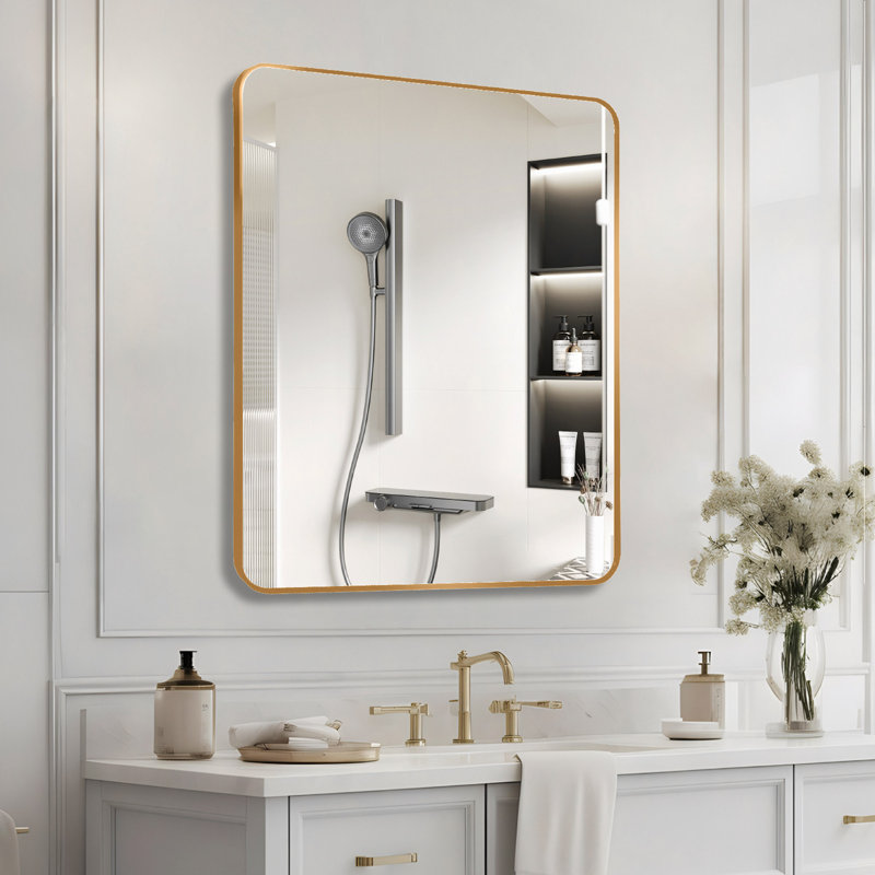 30 "X36" Rectangular Bathroom Wall Mirror, Gold