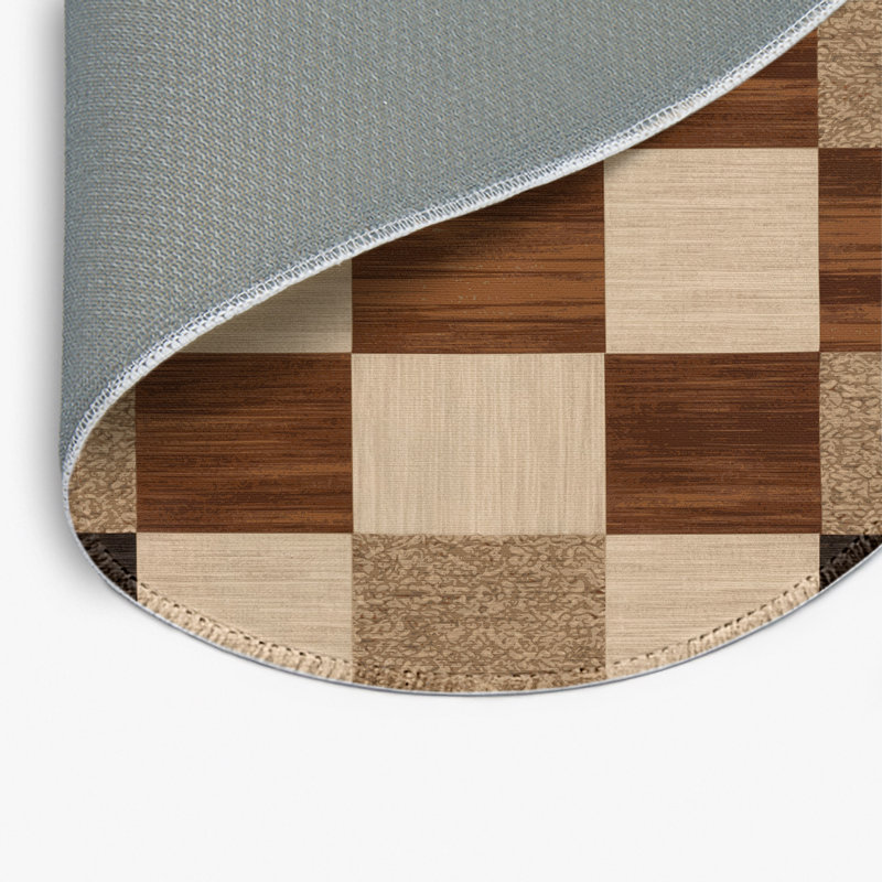 Checkered Brown Indoor and Outdoor Area Rug, Round 5'
