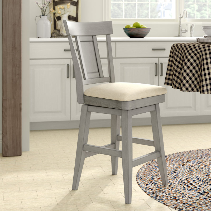 Fortville Swivel Upholstered Counter Stool, Antique Grey, Counter Stool (25.78” Seat Height)