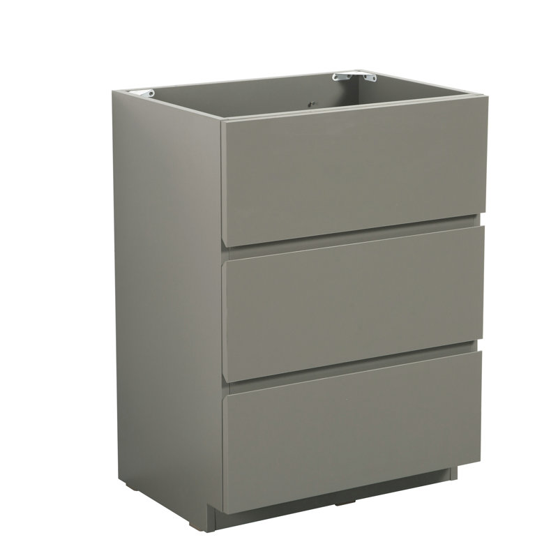 Armoire de plancher de salle de bain grise, 3 tiroirs, ergonomique, pré-assemblée, armoire de rangement sans lavabo, espace maximum, pré-assemblée silencieusement lisse