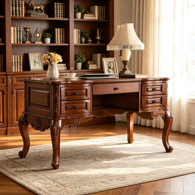 Bureau vintage en bois massif de bouleau sculpté à la main