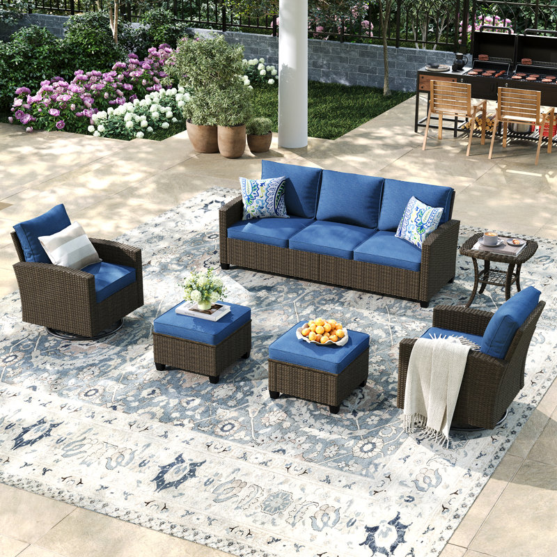 Repose-pieds d'extérieur avec coussin Sunbrella® Thavy, Bleu