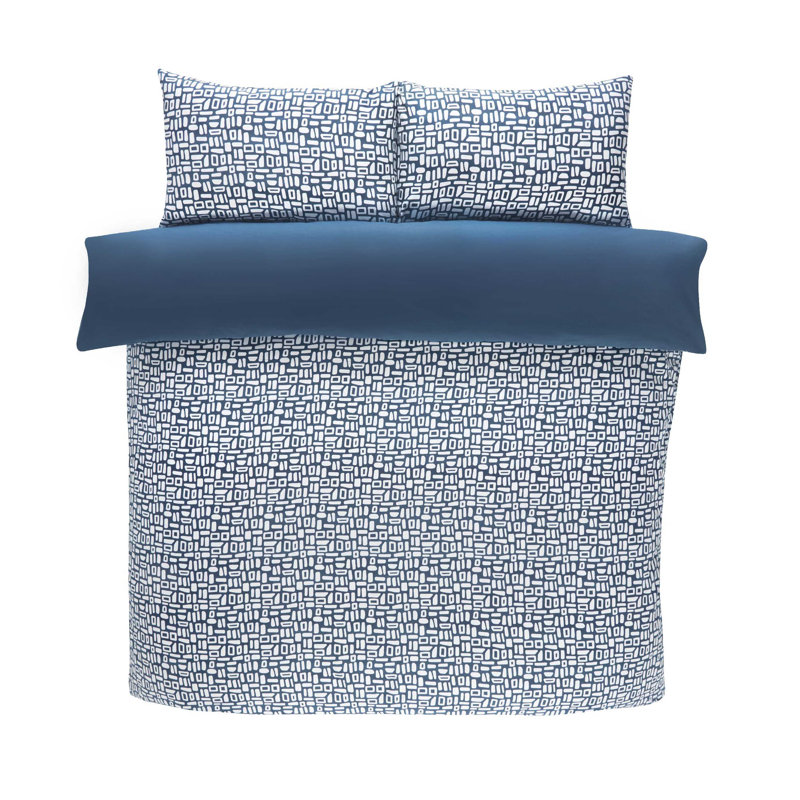 Kasie Polyester Geometric Shapes Bedding with Pillowcases, Double - 2 Standard Pillowcases, Blue
