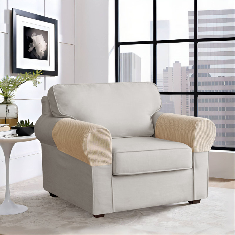Housse pour accoudoirs à coussins avec quadrillage texturé très doux et extensible Pizarro, Kaki