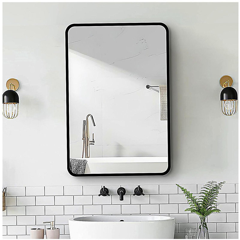 Armoire à pharmacie 20 po x 28 po à fixation murale ou à cadre en métal noir avec miroir