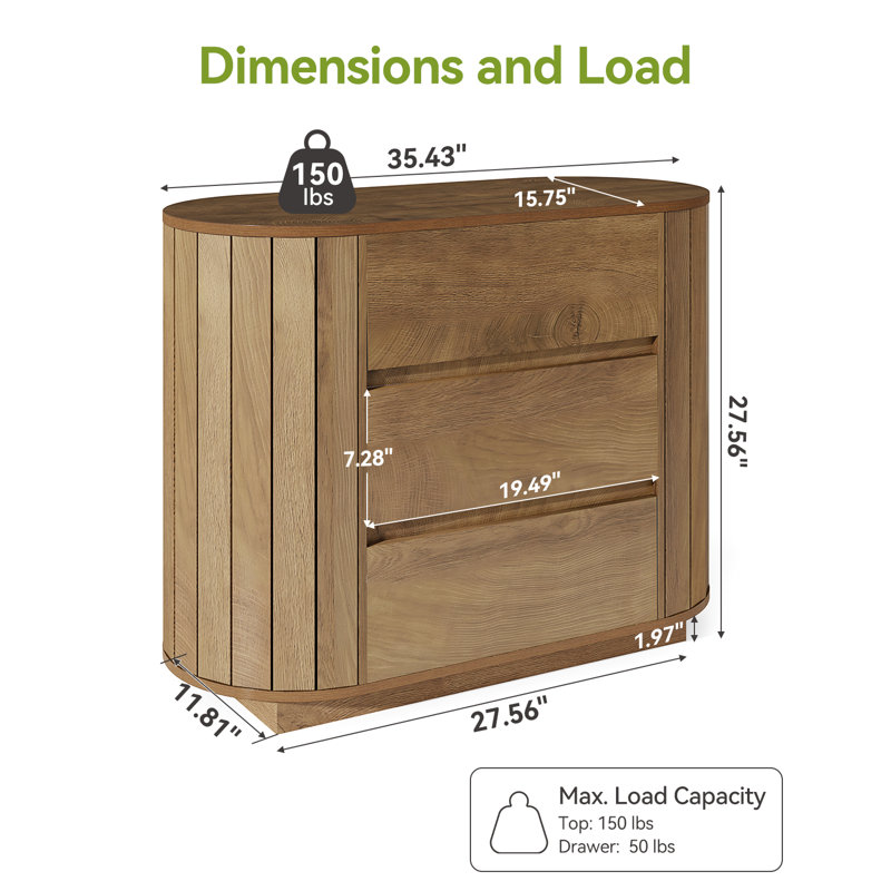 Table de chevet chic en bois d'ingénierie avec 3 tiroirs spacieux, Brown, Individual