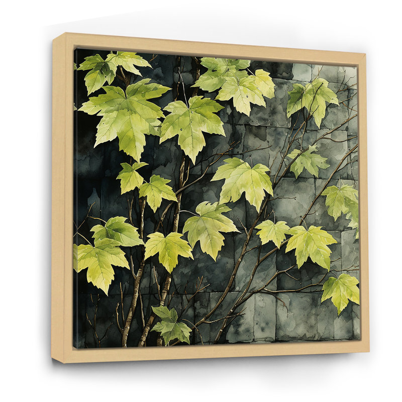 «Green Leaves Vine Minimalist Wall», art mural floral, Brun, H 30 po x l 30 po