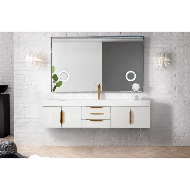 Mercer Island 72'' W Single Vanity, Glossy White, Dusk Gray, Radiant Gold
