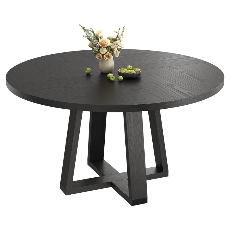 47" Round Dining Table for 4-6, Wood Kitchen Table with Cross Base, Modern Circular Dinner Table, Breakfast Table for Dining Room, No Chairs, Black
