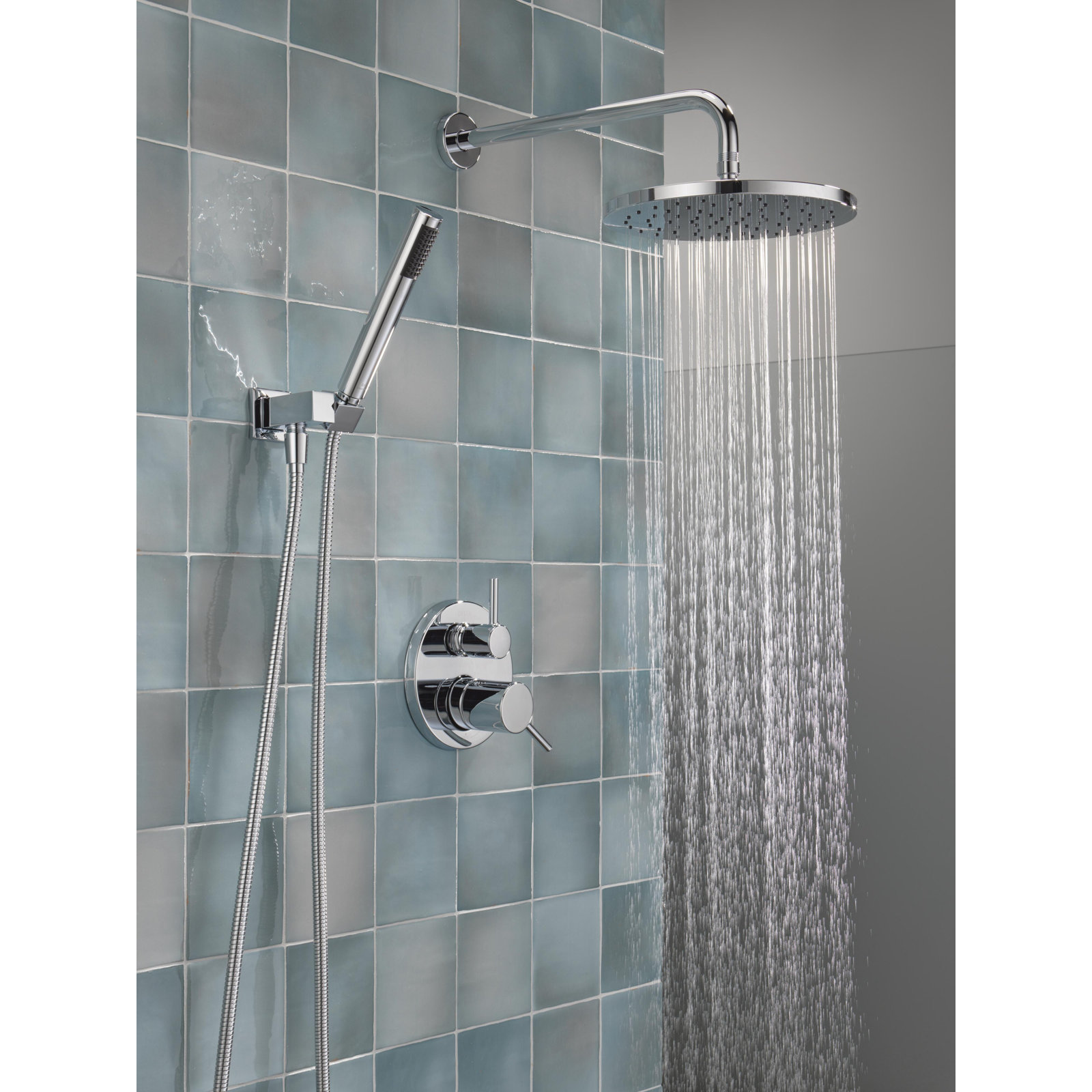 Raincan Round Shower System with Handheld Spray, Chrome