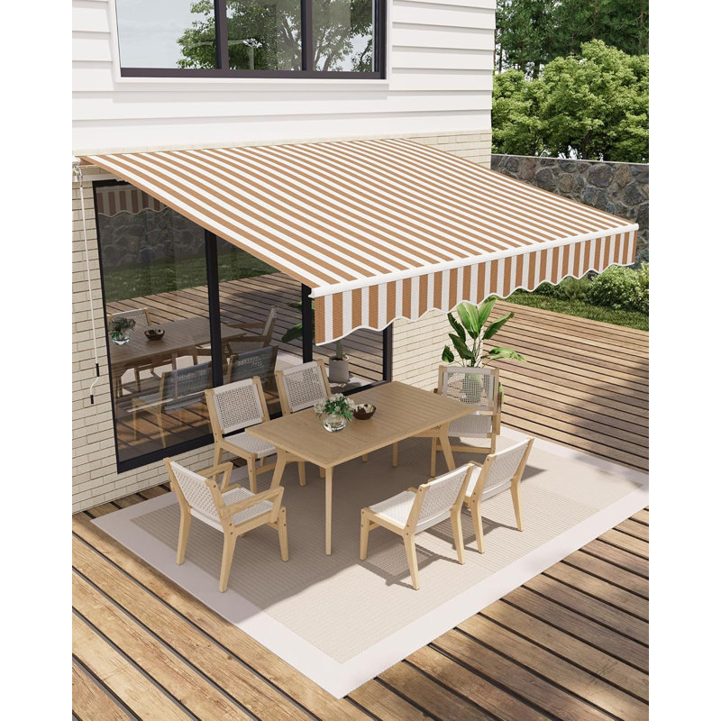 Retractable Waterproof Patio Awning 12x10FT – Heavy-Duty Outdoor Sun Shade Canopy with Manual Crank, Durable Aluminum Frame & 280g/M² Polyester – Ideal for Garden, Deck, Porch, or Balcony