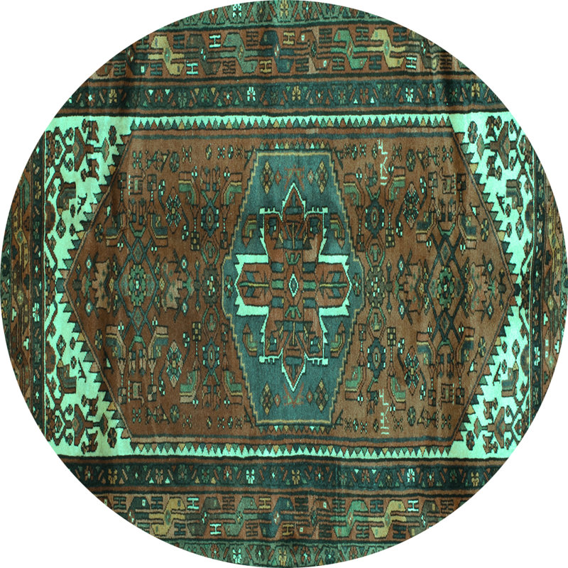 Tapis oriental fabriqué à la machine en vert / brun, Rond 3 pi