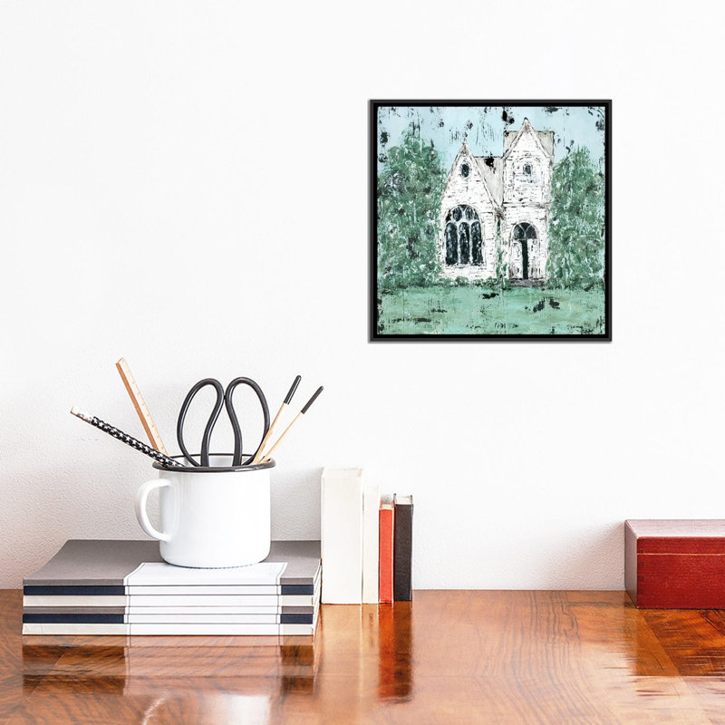 « Country Church » par Ashley Bradley, reproduction d’art, Pas de tapis, Toile avec cadre noir, H 12 po x l 12 po x P 1,5 po