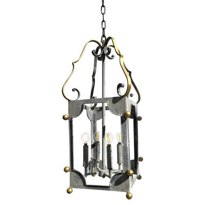Chelsea 4 - Light Lantern Square Pendant with Wrought Iron Accents