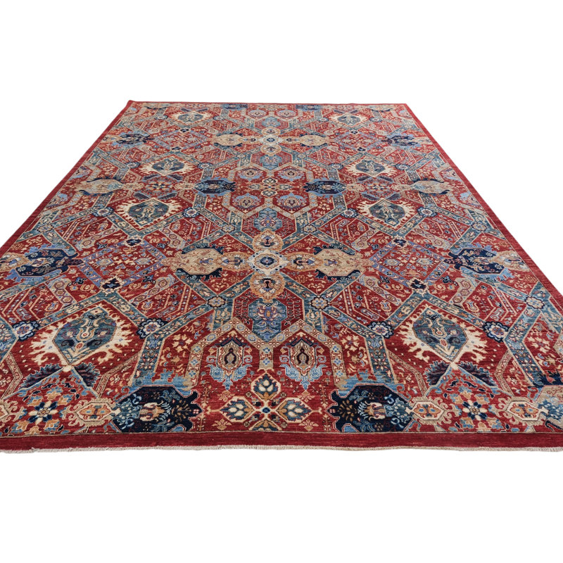 Hand Knotted Wool Area Rug in Red