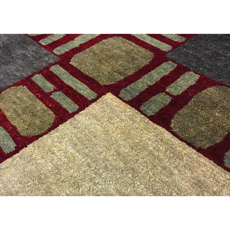 Wool Geometric Area Rug in Red/Beige/Light Yellow, Rectangle 6'1" x 8'7"