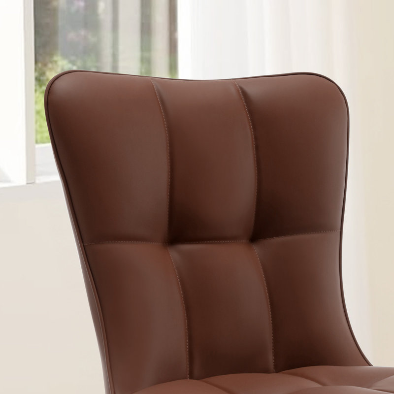 18.9'' H Faux Leather Upholstered Metal Side Chair, Brown