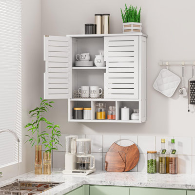 Bathroom Wall Cabinet, Bamboo Medicine Cabinet Wall Mounted With 2 Doors & Adjustable Shelf, Over The Toilet Storage Cabinet For Bathroom Laundry Room Kitchen
