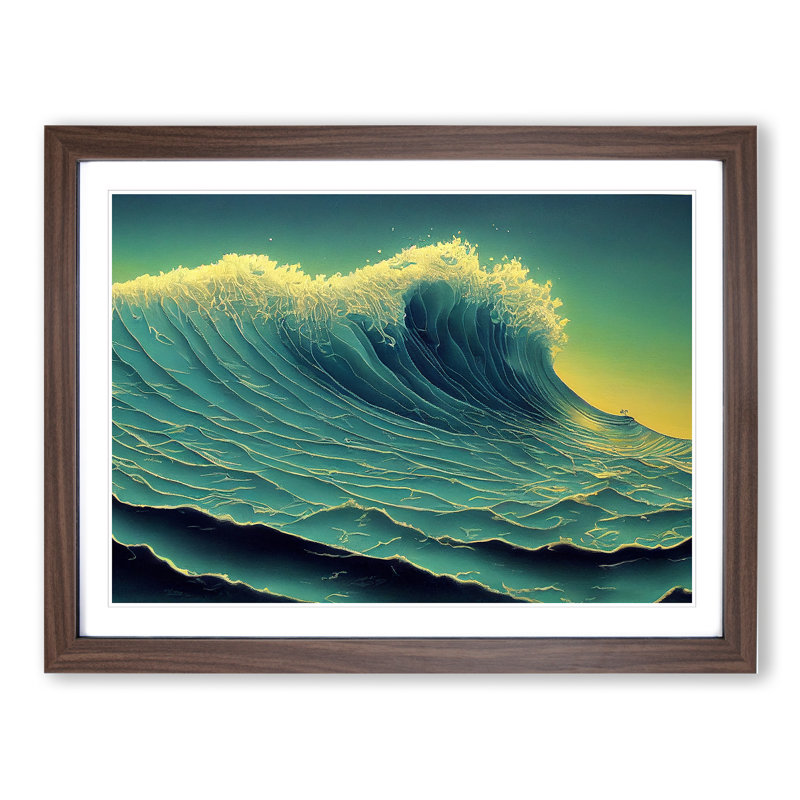 Epic Ocean Wave - Framed Print, 25cm H x 34cm W x 2cm D, Walnut
