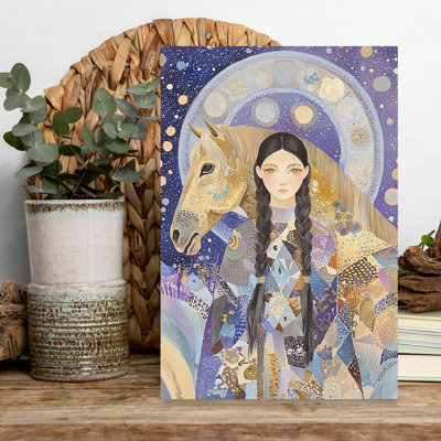 Mystical Girl And Horse Ethereal Mystical Serene Horse Landscape Nature Wall Art Print by Mathieu - Wrapped Canvas Print