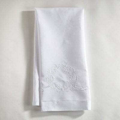 Serviette d'invité à couronne florale brodée à la main - Mélange de lin pour salle de bain et salle d'eau
