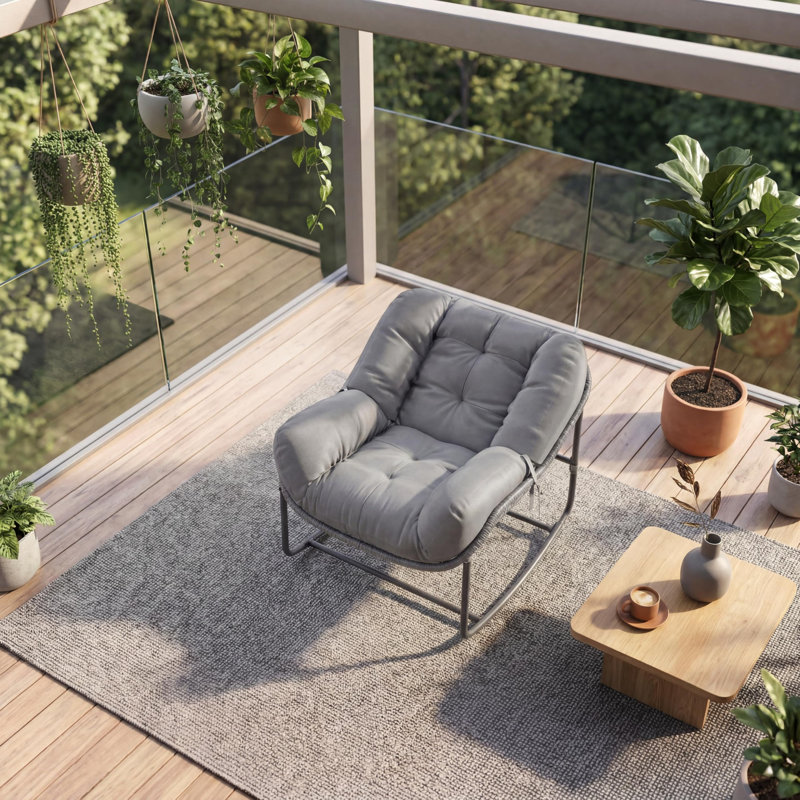 Fauteuil à bascule Papasan d'extérieur avec coussin moelleux, chaise berçante en osier en forme d'œuf pour terrasse, véranda, jardin, structure renforcée résistante aux intempéries