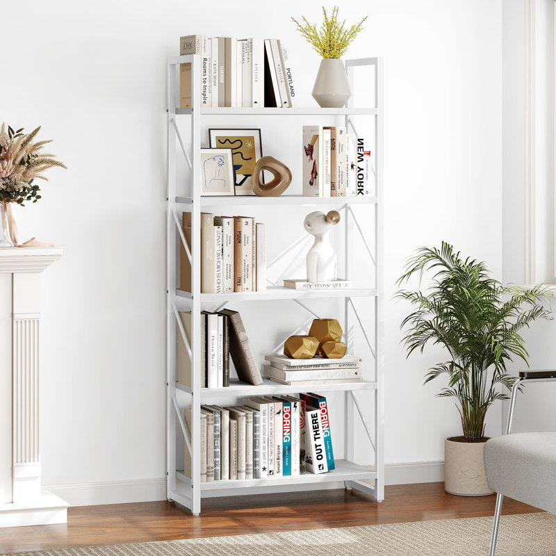Bibliothèque moderne 5 niveaux, Blanc, H 62,2 po x l 23,58 po x P 11,81 po